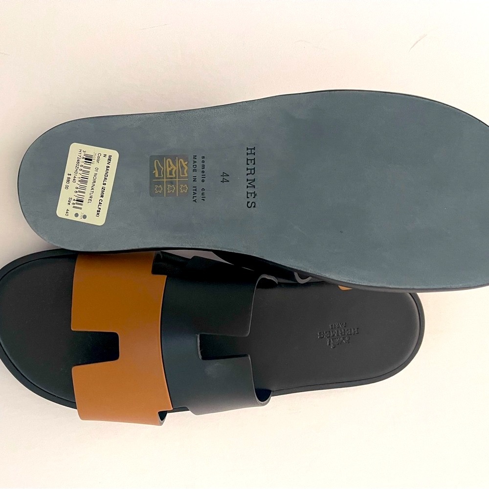 Hermes Black and Brown Leather Sandals Izmir - Picture 6 of 9